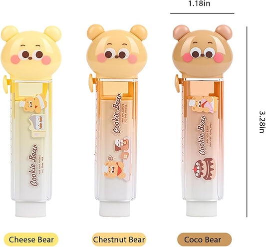 3PCS Retractable Pencil Eraser, Cute Erasers,Kawaii Bear Eraser in Three Colors,Suitable for School Home Office Supplies