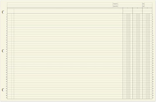 BookFactory Ledger Sheets/Large 3 Column Accounting Ledger Columnar (Three Columns) Loose Leaf Paper - 17'' x 11'', 50 Pages, Loose Leaf, 3 Hole Punched (Made in USA)