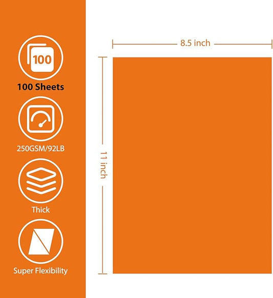 OcePor 100 Sheets Orange Cardstock Paper, Colored Printer Paper 8.5 x 11, Thick Construction for Cards Making, Scrapbook,Office Printing, Invitations, Certificates,DIY Crafting 92 lb/250gsm