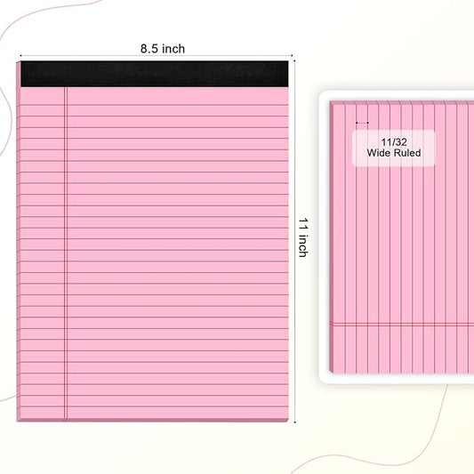 AILZFEI Pink Purple Legal Pads 8.5 x 11 Wide Ruled, Note Pads 30 Sheets/Pad, 20lb Colored Notepad Paper, Perforated Notepad with Sturdy Back