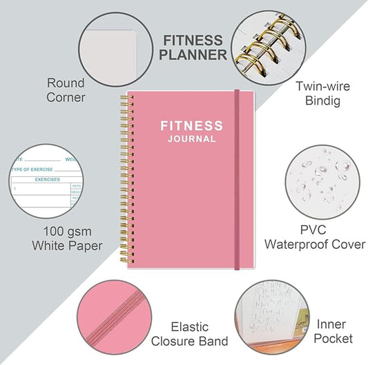 Fitness Journal for Women & Men - A5 Workout Journal/Planner Daily Exercise Log Book to Weight Loss, Gym, Muscle Gain, Bodybuilding Progress - Daily Personal Health & Wellness Tracker, Spiral-Bound, 5.8" x 8.3", Pink