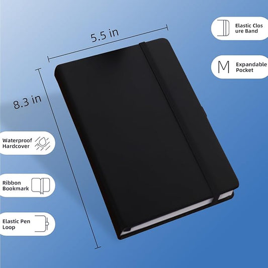 KODAPAGE Black A5 Liend Journal Notebook, 7mm College Ruled Notepad, Journaling for Writing, Work, School, Travel and Note Taking, Hardcover 224 Pages (112 Sheets) 5.5 x 8.3 inches (8 Pack)