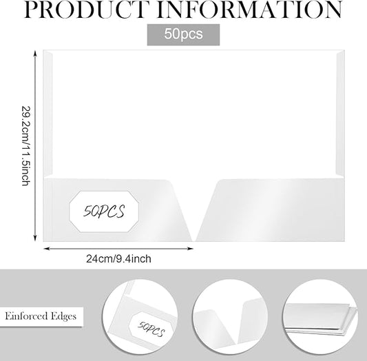Jutom 50 Pcs 2 Pocket Glossy Paper Folders Glossy Paper Laminated Portfolios, Letter Size, Presentation Folders with Pockets for Office Teacher Worker Supplies(White Color)