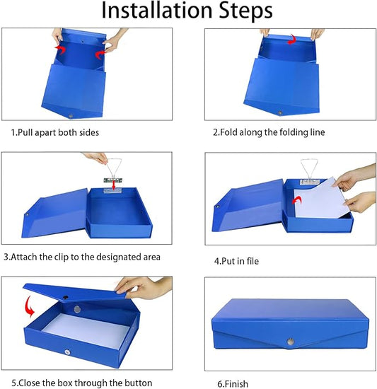URbantin 6 Pack Foldable Plastic Box Files A4 with Metal Clip,65mm Spine,Document Archive Folders for Office(Blue)