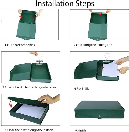 URbantin 6 Pack Foldable Plastic Box Files A4 with Metal Clip,65mm Spine,Document Archive Folders for Office(Green)