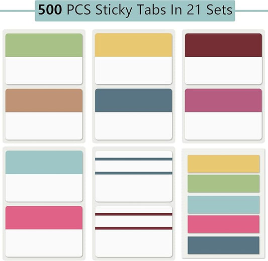 ELII 500 PCS Sticky Tabs 2 Inch Index Tabs, Colored Page Markers Repositionable Tags Reading Tabs Self Adhesive Tape Flags for Books, Binders, Notebook and File Folders