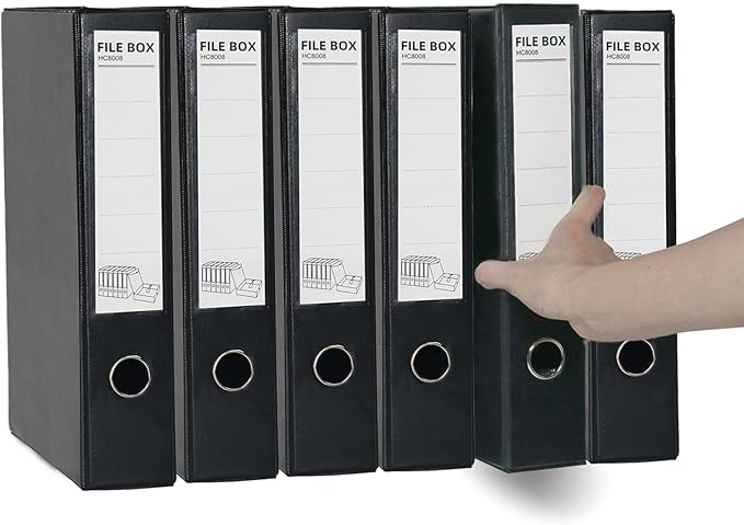 URbantin 6 Pack Foldable Plastic Box Files A4 with Metal Clip,65mm Spine,Document Archive Folders for Office(Black)