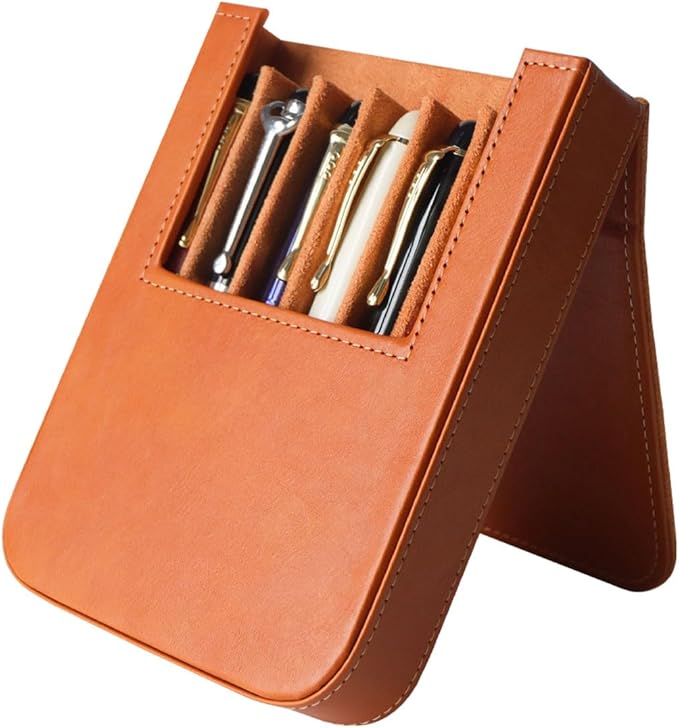 MIVLXLX Leather 6 Fountain Pen/Pencil Tray Case, Handmade, Magnetic Closure with Drawer Design, Gift Choice for Man/Woman/Office, 6 Slots(brown)