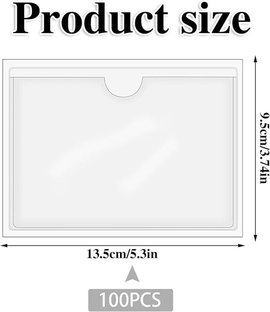 100 Pack Self-Adhesive 3" x 5" Index Card Pockets with Top Open for Loading, Clear Plastic Index Card Lables Holder for Organizing Storage Bins and Protecting Cards Photos Labels