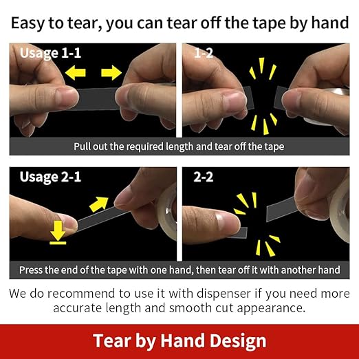 Turxayox 6 Rolls Transparent Tape Refills, Clear Tape, Hand Tearable, 3/4 x 1000 Inches, Glossy Gift Wrapping Tape for Dispenser, Office, School, Home