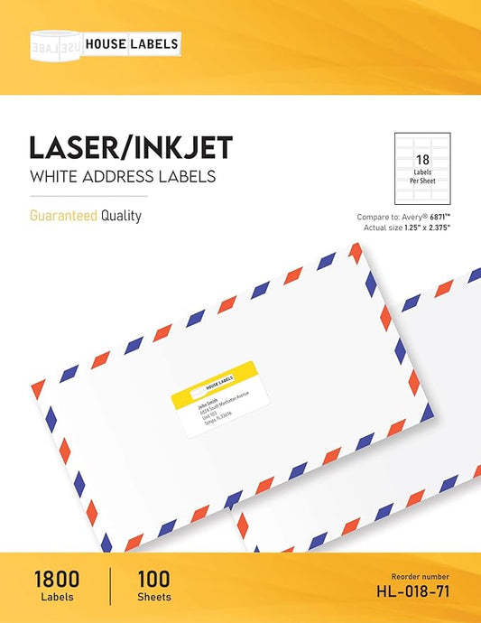 HOUSELABELS 18-up Address Labels (2-3/8" x 1-1/4") for Laser and Inkjet Printers, 400 Sheets