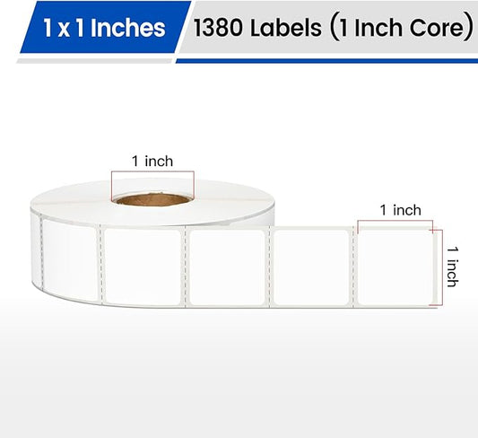 L LIKED 1" x 1" Square Removable Labels, No Residue, Water and Oil Resistant Labels for QR Code, Use for Both Home and Office (1 Roll, 1380 Labels)