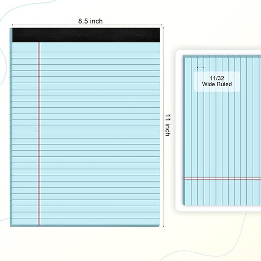 AILZFEI Blue Legal Pad Note Pads 8.5 x 11 inch, Wide Ruled Clear Print Writing Pads 30 Sheets/Pad, 20lb Colored Paper, Perforated Notepad with Sturdy Back (3 Pads Blue)