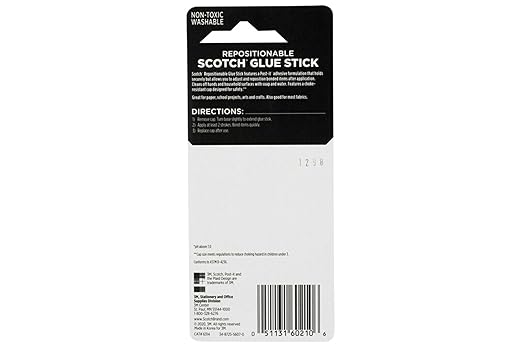 Scotch Removable Restickable Glue Stick, .49oz, Repositionable Stick, 4 Pack