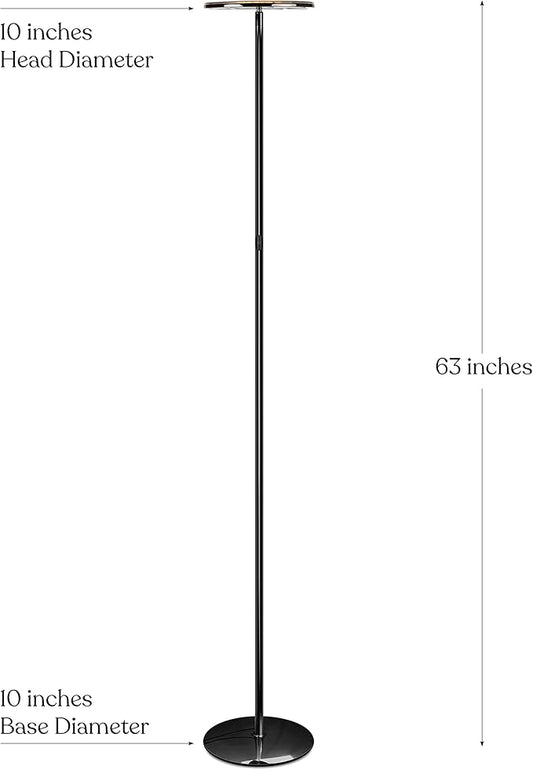 Brightech Sky LED Floor lamp, Torchiere Super Bright Floor Lamp for Living Rooms & Offices - Dimmable, Tall Standing Lamp for Bedroom Reading - Black Chrome