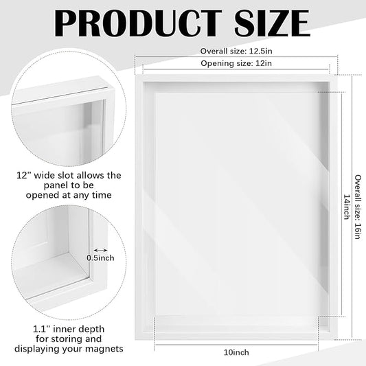 Vicenpal 1 Pcs Large Magnetic Board 16" x 12" Magnet Display Board Removable Souvenir Fridge Magnet Frames Case for Wall Dust Proof Magnetic Shadow Box for Wall Table Refrigerator (White)