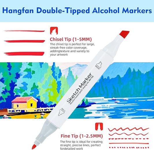 HOMESILMO-48 Color Double Head Alcohol Marker Set, Fine Chisel, Dual Effect Design, Art Marking, Professional Painting Marking, Adult Coloring Book | Coloring Marking | Painting |, Artist Set.