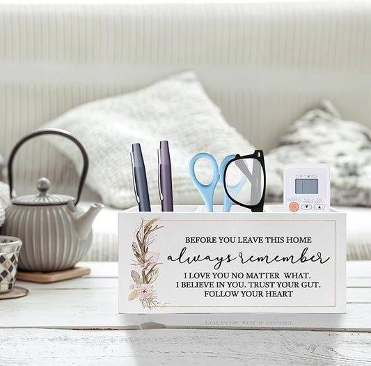 Exqcom Before You Leave This Home Pen Pencil Holder, Inspirational Gifts for Women, Rustic Flower Motivational Pencil Pen Holder Organizer for Home Office Desk Accessories