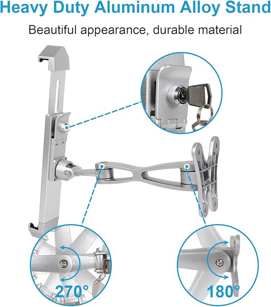 YOOZ Anti Theft Wall Mount for Tablet, Kiosk Counter Retail Security Stand, Adjustable Aluminum Arm - Wall Holder with Lock & Key Fit iPad Pro 13 11, Air, Galaxy Tabs, Surface Pro, 9-14" Tablets