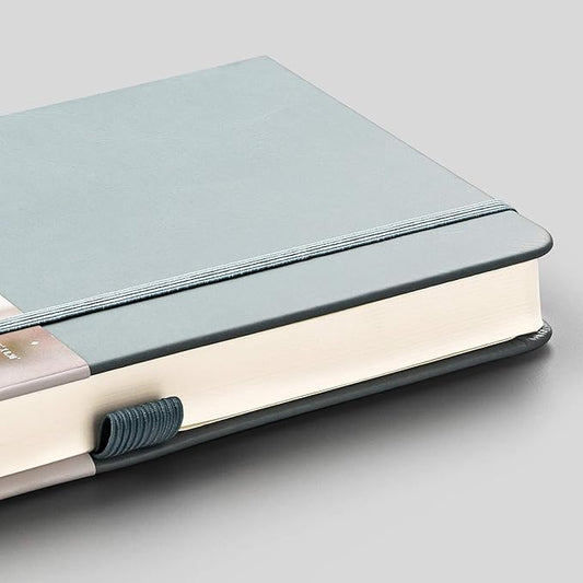 EMSHOI Graph Paper Notebook - 256 Pages A5 Graph Notebook/Journal, Hard Cover, 120gsm Thick Paper, Smooth PU Leather, Inner Pocket, 5.75'' × 8.38''-GrayBlue