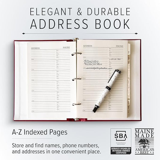 Gallery Leather Large Address Book with Alphabetical Tabs up to 480 records, Leather Notebook Hardcover, Telephone and Address Books - 9x7, Desk Address, Acadia Tan