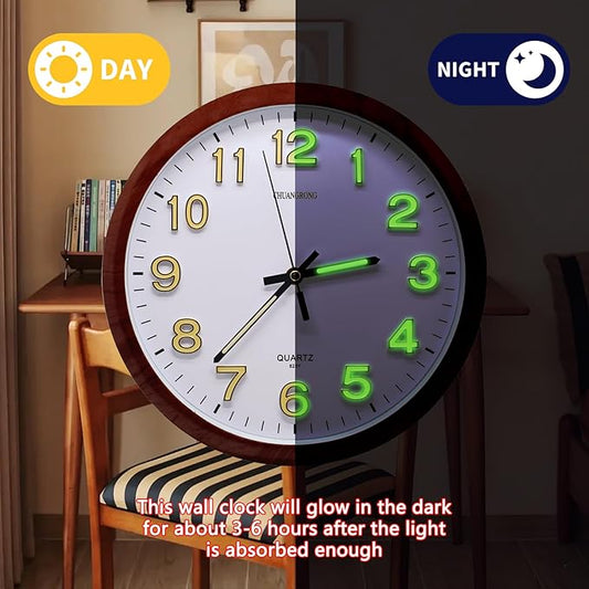 Oxmidud Glow in The Dark 3D Numerals Wall Clock,12 Inch Retro Silent Non-Ticking Battery Operated Easy to Read Vintage Analog Clocks for Living Room Kitchen Office Bedroom Decor