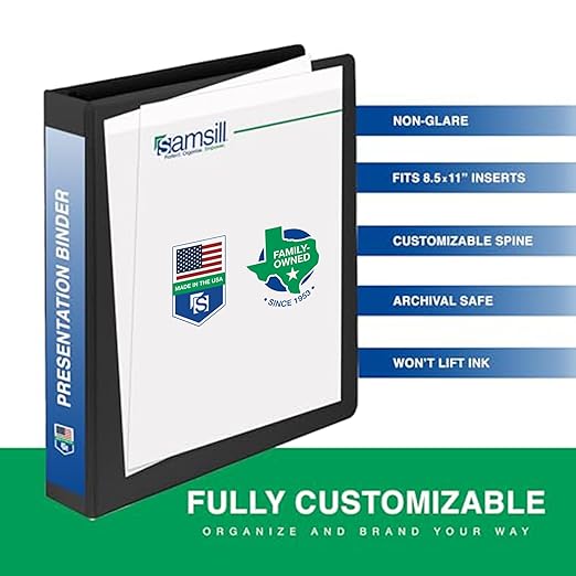 Samsill 0.5 Inch 3 Ring Binder, Made in USA, Economy Round Ring, Clear View Cover, 100 Sheet Capacity - for School, Home, Office - Black, 6 Pack