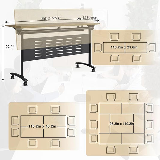 Conference Table,55.1''Folding Conference Room Table for 4-12 People,Mobile Flip Top MeetingTraining Table with Different Coulor and Styles for Offices, Classrooms,Meeting Room (6, 61''E)
