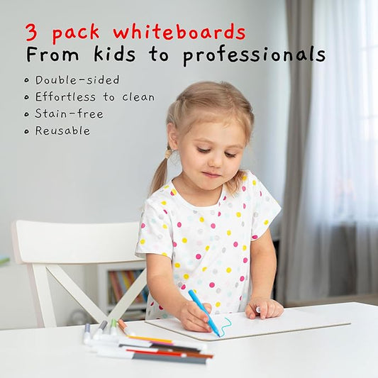 Board Geeks Mini Dry Erase Board for Kids, 3-Pack - 9x12-Inch Small White Boards for Students and Teachers - Double-Sided, Portable, and Easy-to-Clean Writing Boards for Classroom, Office, or Home
