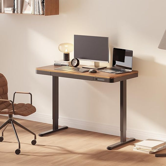 FLEXISPOT Comhar 48" Electric Standing Desk with Drawers, Quick Assembly Home Office Sit Stand Desk with Storage & USB Charging, Computer Workstation for Home Office (48" Wood, Dark Walnut/Black)