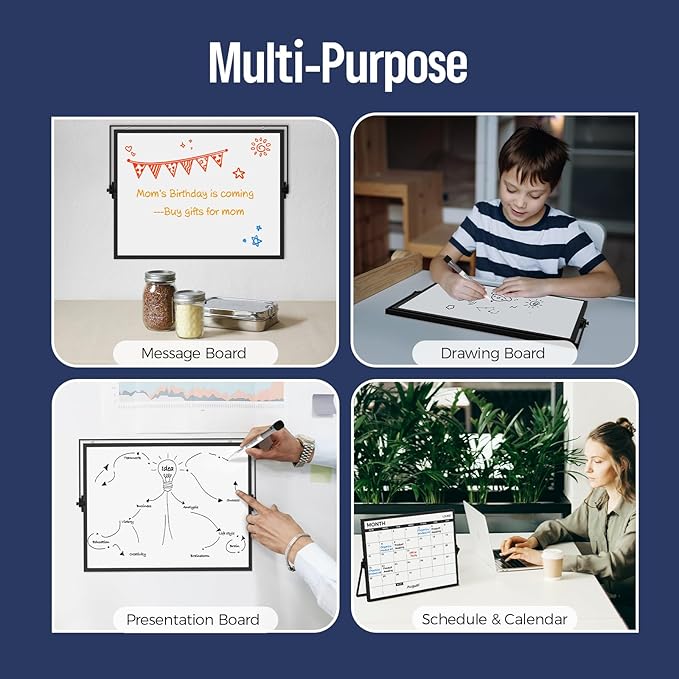 Loukin 17"x12" Dry Erase Calendar,Magnetic Desktop Whiteboard with Stand, Reusable Whiteboard Planner Schedule for Desk, Office, Classroom, 6 Markers & 4 Magnets& 1 Eraser Included