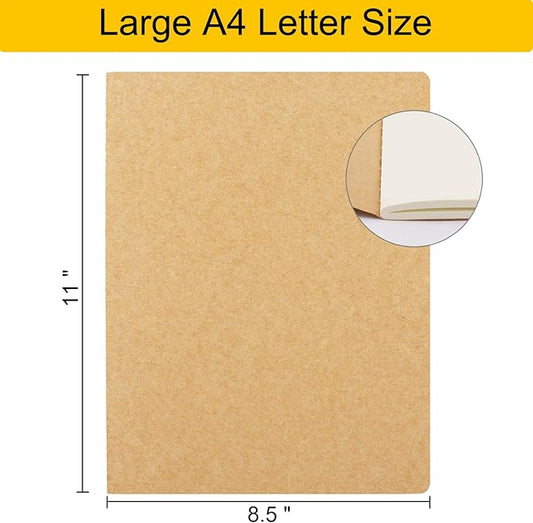 EUSOAR Kraft Notebooks, 12 Packs Large A4 8.5" x 11",40 Sheets/ 80 Pages Journals in Bulk for Writing, Blank Paper Sketchbooks Composition Travel Journal Notebook Set for Office Work