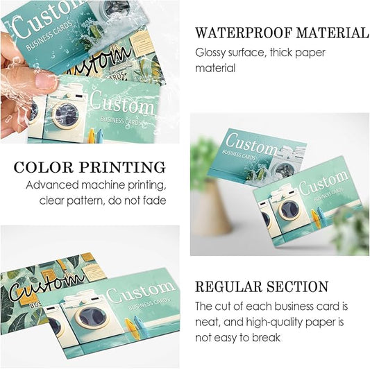 Custom Business Cards - Customizable Logo/Text/QR Code, 300gsm Matte Paper Front & Back Sides Printed, for Home Repair, Home Improvement, Laundry