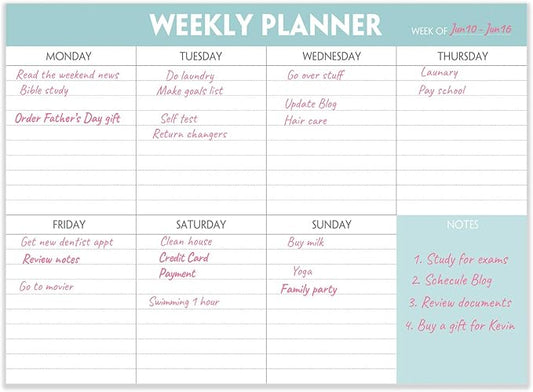 Weekly Planner Notepad - Tear Off Planning Pad with Daily Schedule & Calendar, 52 Sheets, 100gsm Paper, Undated Weekly To Do List Notepad, 10x7 in