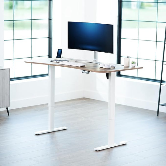 VIVO Electric 63 x 32 in Standing Desk, Memory Height Adjustment, 1B Series, Holds 220 lbs, Reclaimed Wood Top White Frame, DESK-KIT-1W1P