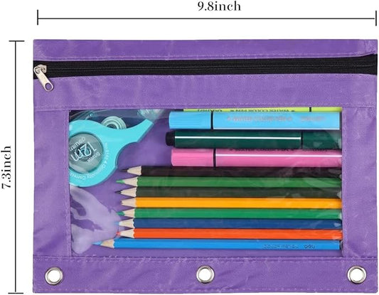 YoeeJob Pencil Pouch for 3 Ring Binder,Zipper Pencil Pouches Bulk,Pencil Case Pouch with Clear Window for Class, School, Office, Purple,24 Packs