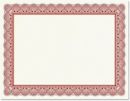 Elite Red & White Parchment Certificate Papers - Pack of 100, Laser & Inkjet Printer Compatible, For Office, Business Awards, Graduation, School Diplomas, 8-1/2" x 11" on 60 lb.Text Stock