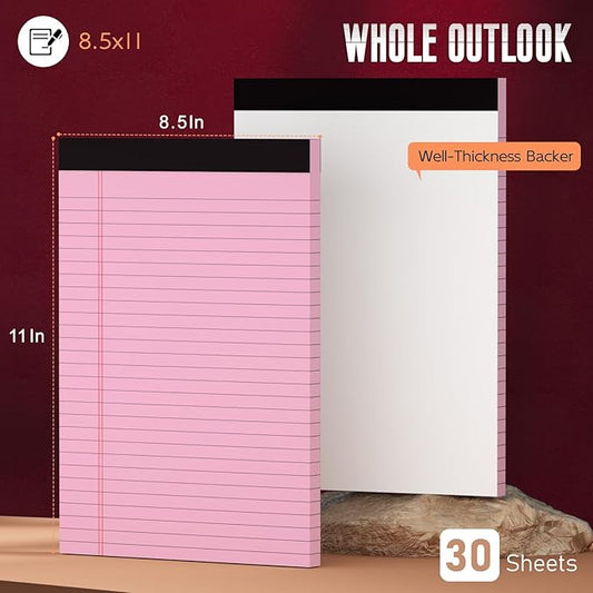 Roneky Pink Legal Pads 8.5 x 11 Wide Ruled Notepads, 3 Pack Note Pads 8.5 x 11 Lined Paper Pink Writing Pads 30 Sheets per Notepad Double-Side Printed Colored Legal Pads for Home, Office, School