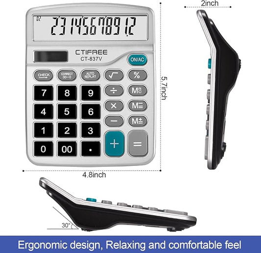 Flutesan 8 Pack Calculator Bulk 12 Digit Solar Power Calculator Solar and Battery Dual Power Desktop Calculators with Big Buttons and Large Display Handheld Calculators for Office, Home, School