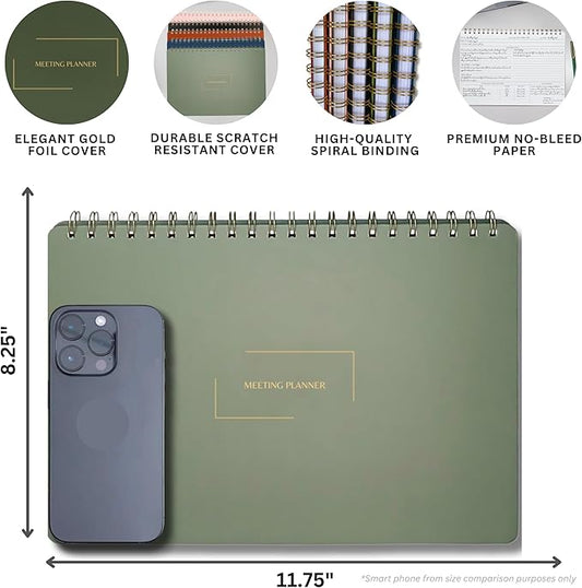 Merely Home | Meeting Notebook for Work | 8.25" x 11.75" | Project Planner | Simple Design | Multiple Layouts | Office and Business Planner (Navy, Meeting Planner - Landscape)