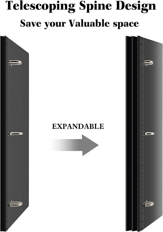INFUN 1 Inch Telescoping 3 Ring Binder- 4 PCS-Black, Portable Plastic Binder with Telescoping Spine, 3 Ring Binders with Foldable Front Cover Holds 8.5" x 11" Paper for School,Office and Homes