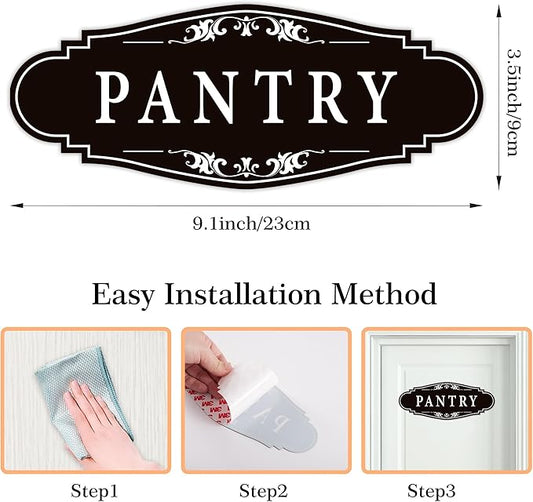 Pantry Door Sign Sticker for Kitchen, Self-adhesive Farmhouse Pantry Decor for Home,Waterproof Vinyl Food Storage Decals for House Area, Glass/Wooden Door, Restaurant (Black)