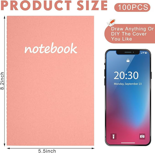 Mimorou 100 Pcs Journals Notebooks Bulk - Kraft Softcover A5 Small Notebooks 5.5 Inch x 8.3 Inch Notepads with 60 Page 30 Sheet for Writing Sketch Travel Office Supplies(Bright Color,Lined)