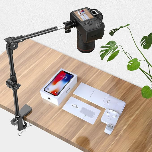 Webcam Stand Camera Mount with Phone Holder & 5/8" Screw, 22in Flexible Projector Stand Gooseneck Desk Mic for Logitech C922 C930e C920 C615 C960 Brio 4K, GoPro, Blue Yeti Snowball Ice