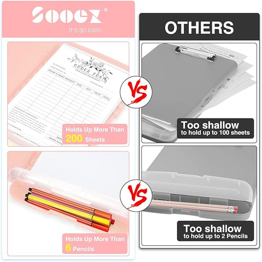 Sooez Glitter Clipboard with Storage, High Capacity Clip Boards 8.5x11 with Pen Holder, Cute Clipboards with Low Profile Clip, Sparkle Plastic Organizer Case Box for Women & Kids, Side Opening