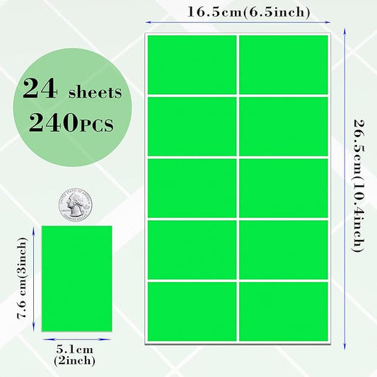 240 Pack Green Label Stickers,3"x2" Rectangular Sticker Labels,Large Name Labels for Kids Clothing