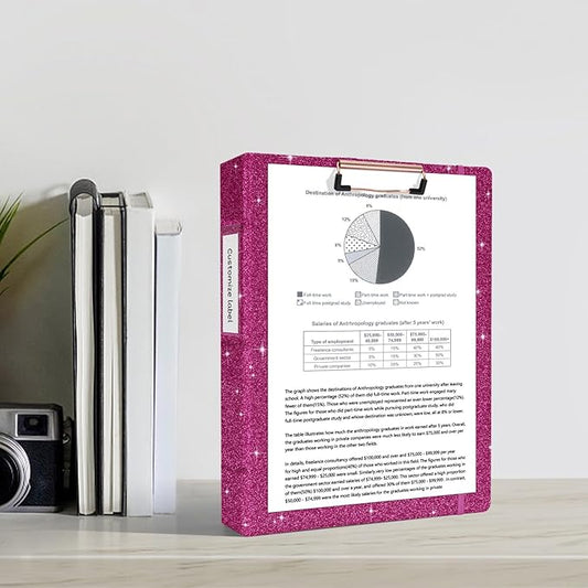 Ospelelf 3 Ring Binder 1 Inch, Vintage Leather Clipboard Binders, Binder Organizer Dividers with Tabs for Letter Size, Professional Office Portfolio, Glitter Pink