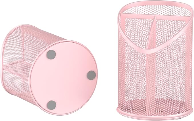 Delifox Mesh Round Pen & Pencil Holder — 2 Pack, Pink