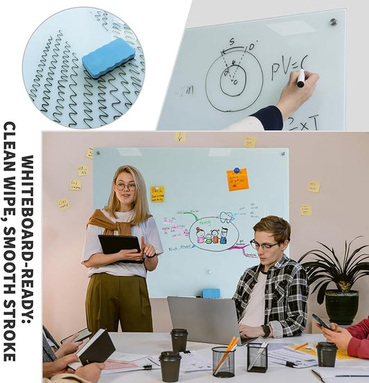 Magnetic Glass Whiteboard 48"x36" Glass Dry Erase Board 48"x36" Frameless Wall Mounted White Board Writing Board Glassboard for Office School Home Shop