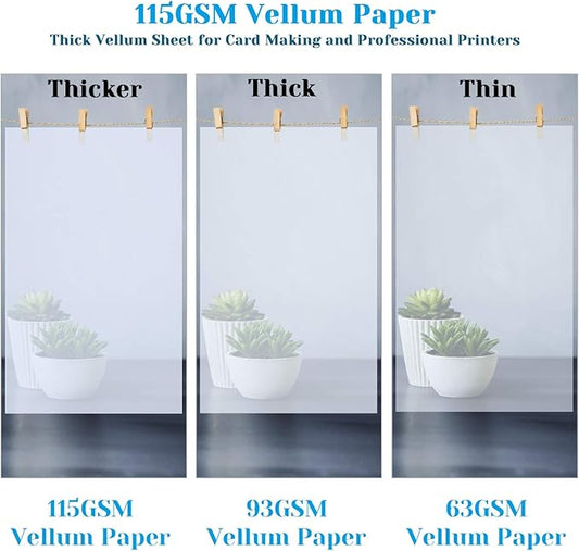 Vellum Paper, Cridoz 115GSM Transparent Vellum 8.5 x 11 Translucent Clear Printable Tracing Paper for Printing Invitation Cards